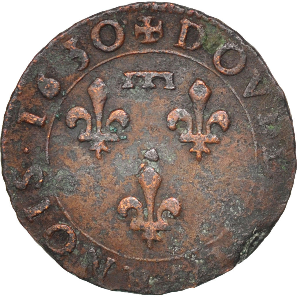 FRENCH STATES, Double Tournois, 1630, Trévoux, KM #32, EF(40-45), Copper, 2...