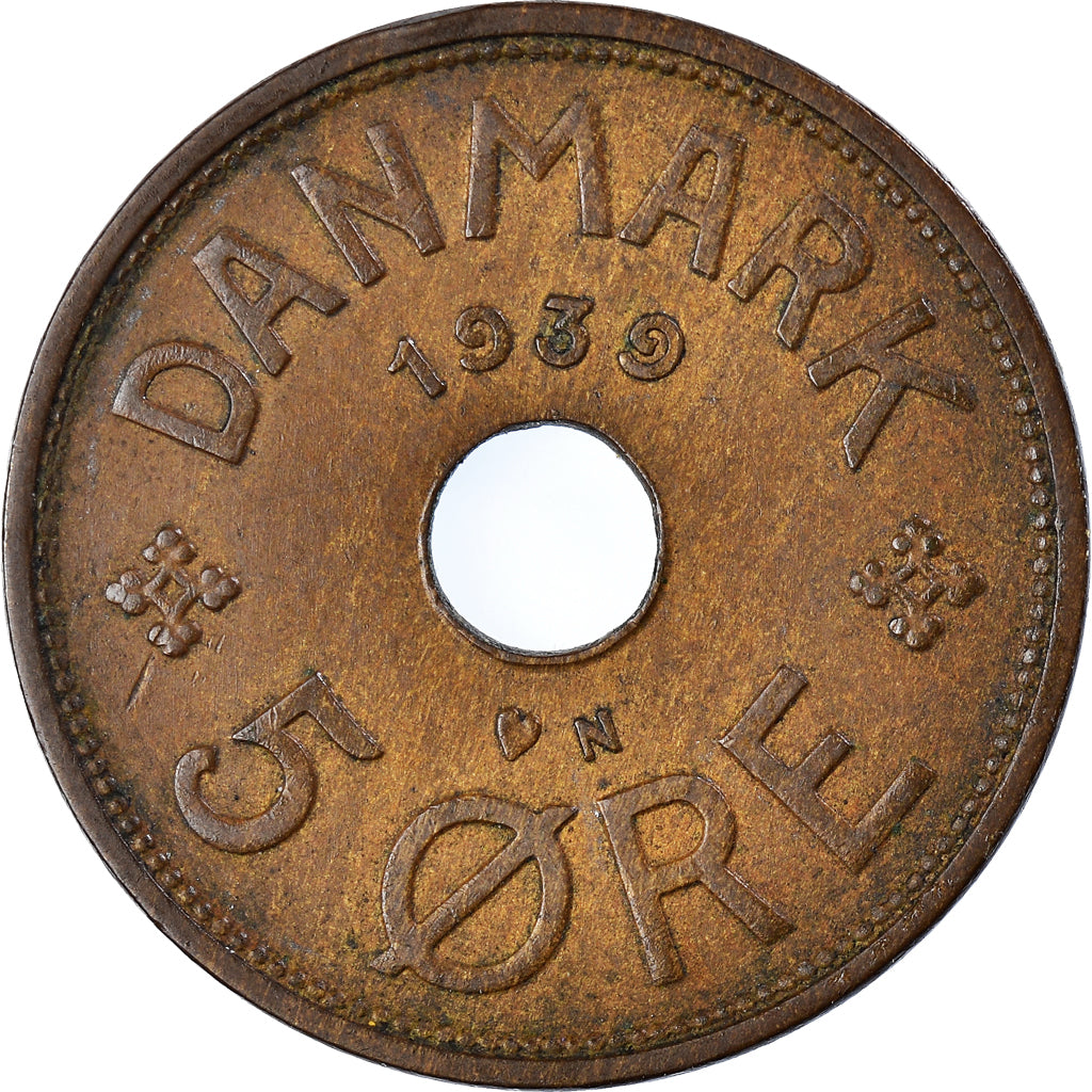 Coin, Denmark, Christian X, 5 Öre, 1939, Copenhagen, EF(40-45), Bronze