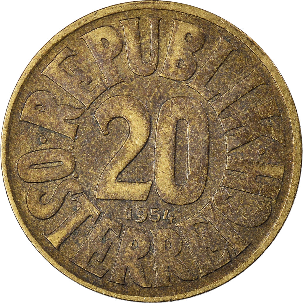 Coin, Austria, 20 Groschen, 1954, VF(30-35), Aluminum-Bronze, KM:2877