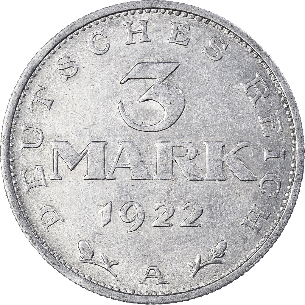 Monnaie, Allemagne, République de Weimar, 3 Mark, 1922, Berlin, SUP, Aluminium