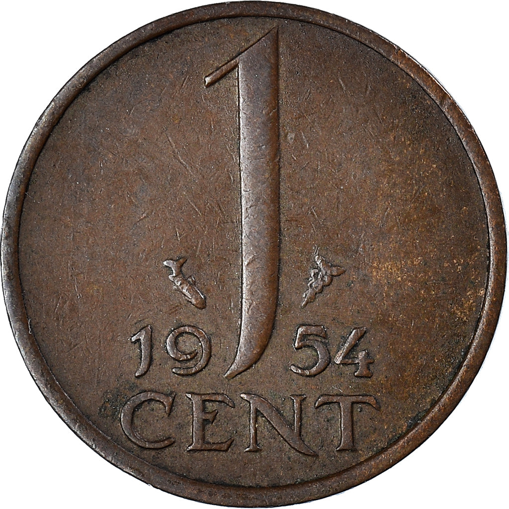 Coin, Netherlands, Juliana, Cent, 1954, AU(50-53), Bronze, KM:180