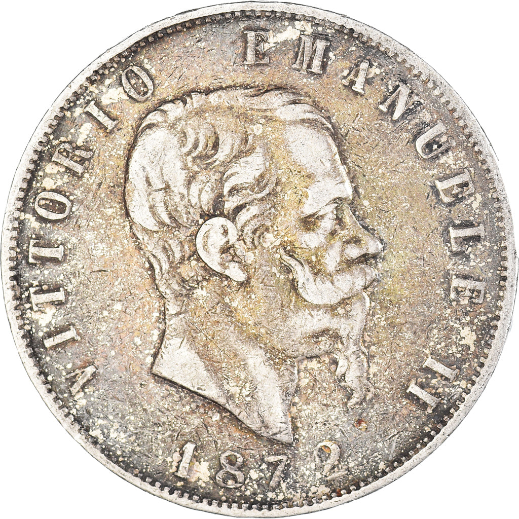 Coin, Italy, Vittorio Emanuele II, 5 Lire, 1872, Milan, VF(30-35), Silver