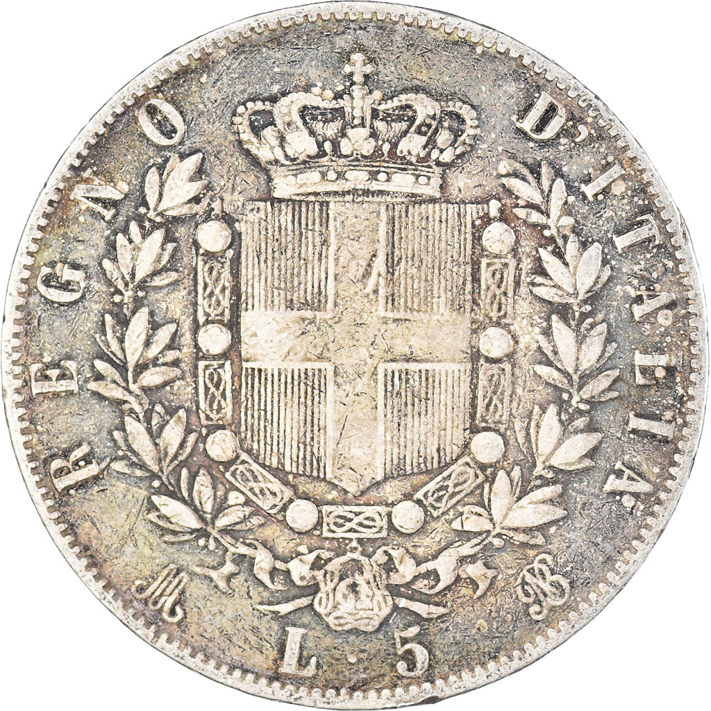 Coin, Italy, Vittorio Emanuele II, 5 Lire, 1872, Milan, VF(30-35), Silver