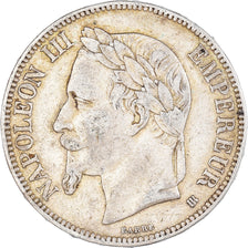 Moneta, Francia, Napoléon III, 5 Francs, 1869, Strasbourg, BB, Argento