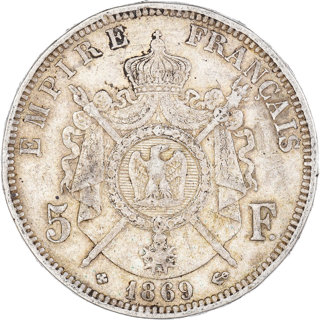 Moneta, Francia, Napoléon III, 5 Francs, 1869, Strasbourg, BB, Argento