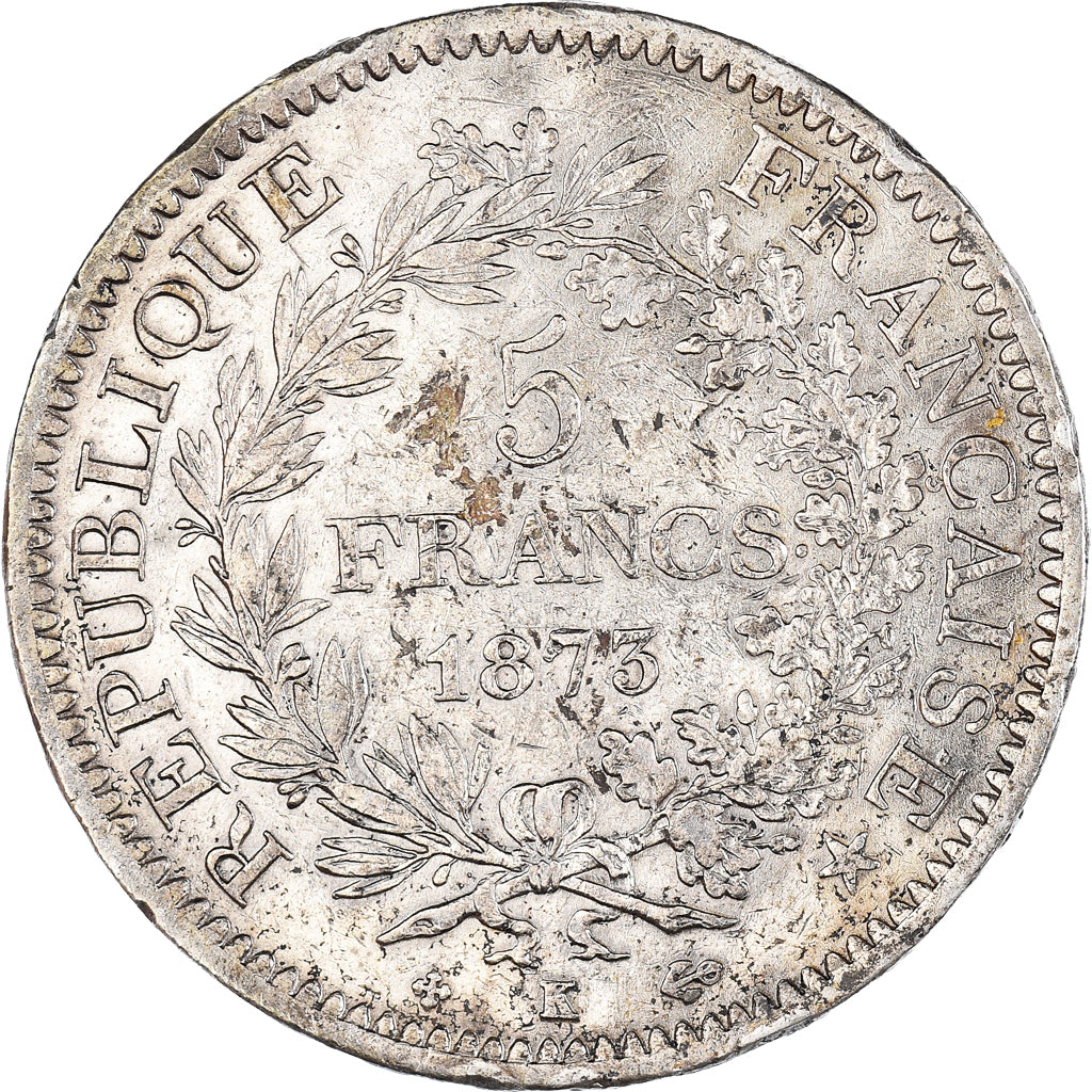 Coin, France, Hercule, 5 Francs, 1873, Bordeaux, VF(30-35), Silver, KM:820.2