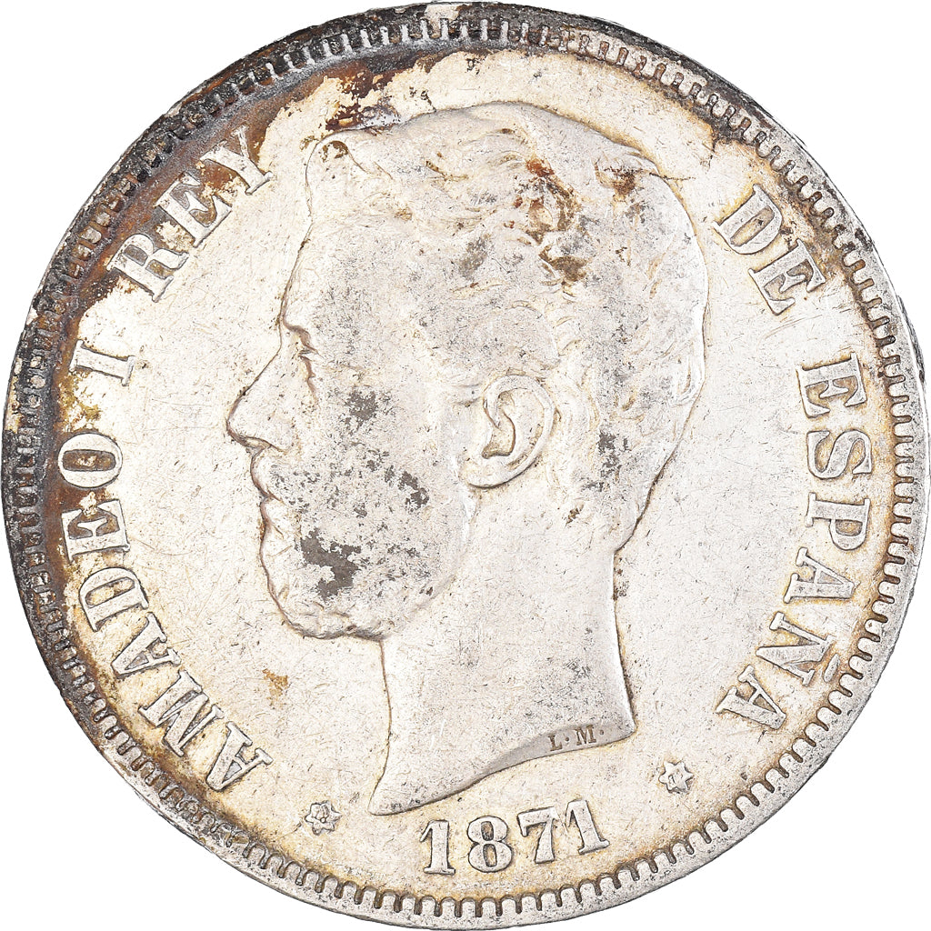 Coin, Spain, Amadeao I, 5 Pesetas, 1871, Madrid, VF(30-35), Silver, KM:666