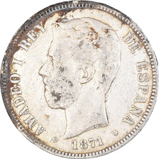 Coin, Spain, Amadeao I, 5 Pesetas, 1871, Madrid, VF(30-35), Silver, KM:666