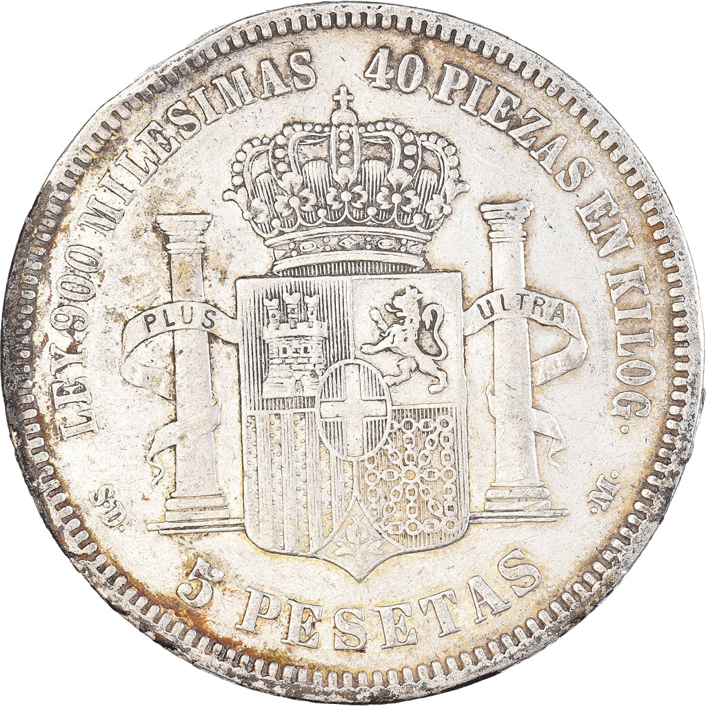 Coin, Spain, Amadeao I, 5 Pesetas, 1871, Madrid, VF(30-35), Silver, KM:666