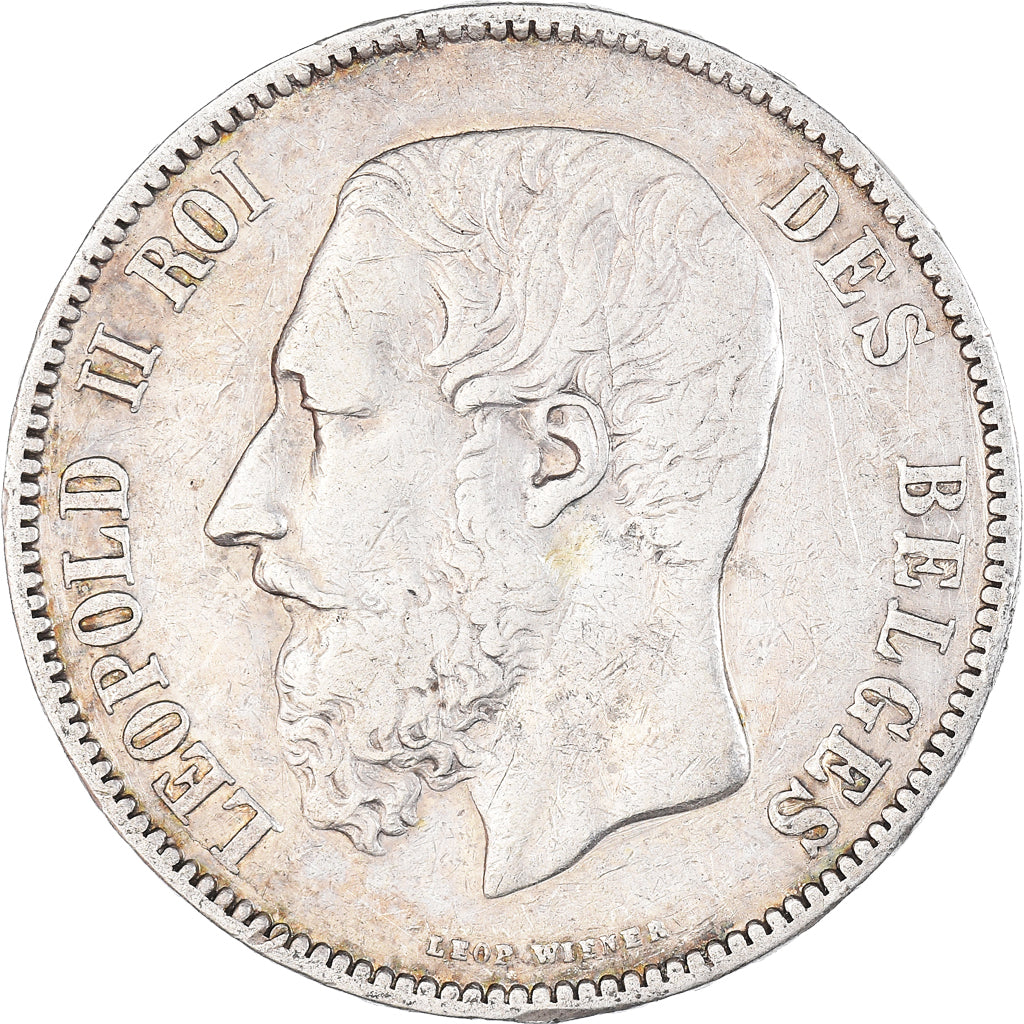 Moeda, Bélgica, Leopold II, 5 Francs, 5 Frank, 1870, EF(40-45), Prata, KM:24