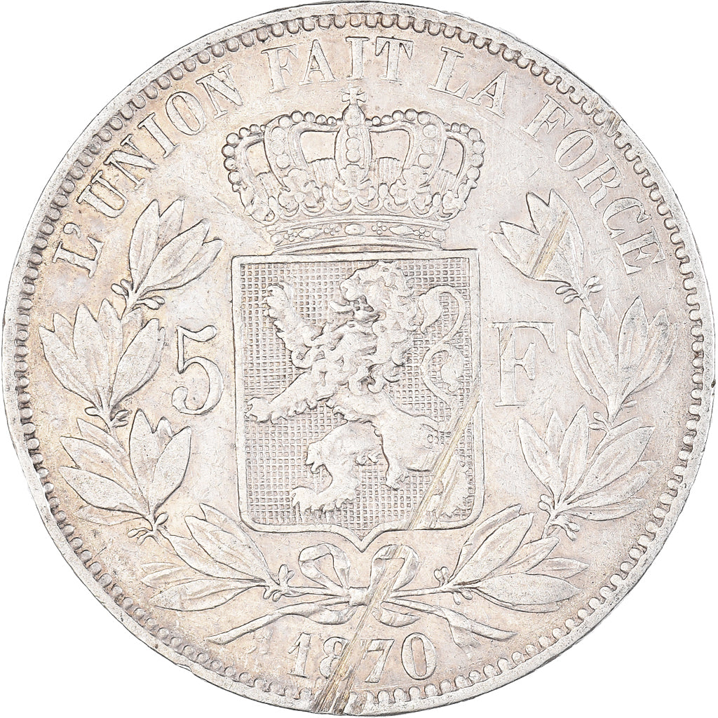 Moeda, Bélgica, Leopold II, 5 Francs, 5 Frank, 1870, EF(40-45), Prata, KM:24
