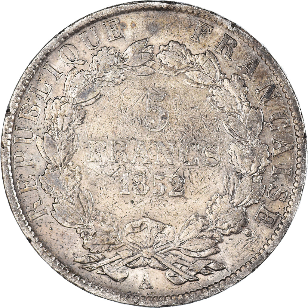 Moneda, Francia, Napoléon III, 5 Francs, 1852, Paris, BC+, Plata, KM:773.1