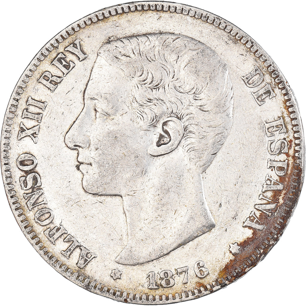 Moneda, España, Alfonso XII, 5 Pesetas, 1876, BC+, Plata, KM:671