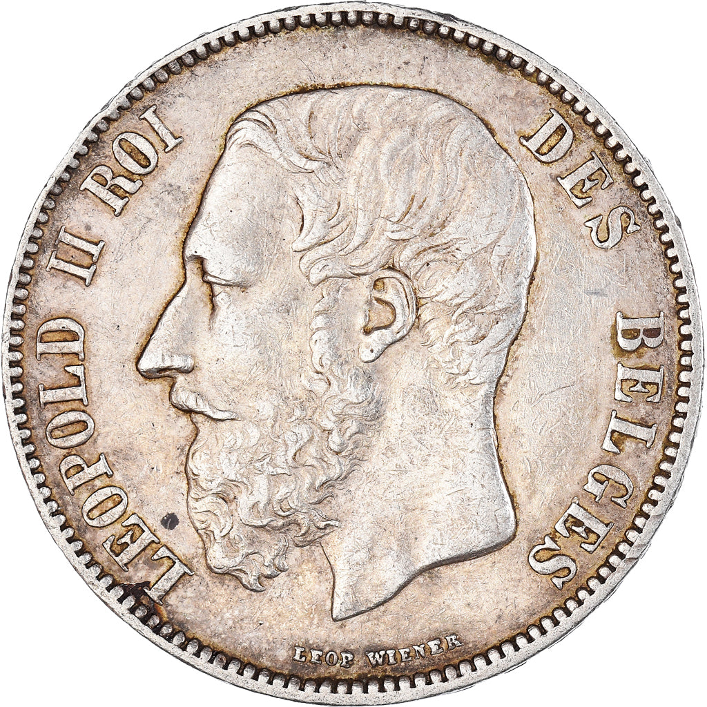 Coin, Belgium, Leopold II, 5 Francs, 5 Frank, 1870, Brussels, AU(50-53), Silver