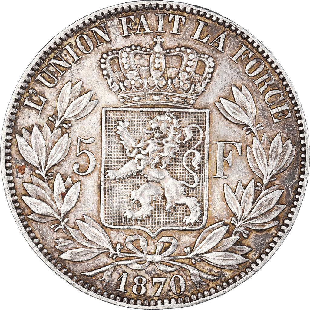 Coin, Belgium, Leopold II, 5 Francs, 5 Frank, 1870, Brussels, AU(50-53), Silver
