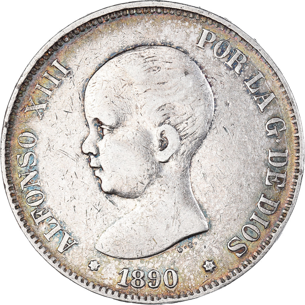 Coin, Spain, Alfonso XIII, 5 Pesetas, 1890, Madrid, EF(40-45), Silver, KM:689