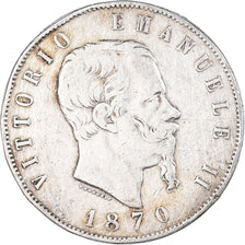 Coin, Italy, Vittorio Emanuele II, 5 Lire, 1870, Milan, VF(30-35), Silver