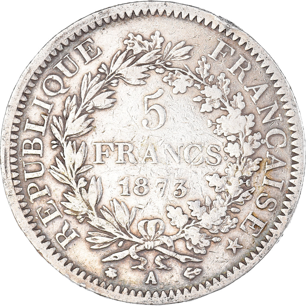 Moneta, Francia, Hercule, 5 Francs, 1873, Paris, MB+, Argento, KM:820.1