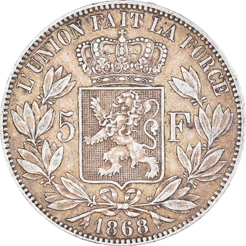 Coin, Belgium, Leopold II, 5 Francs, 5 Frank, 1868, EF(40-45), Silver, KM:24