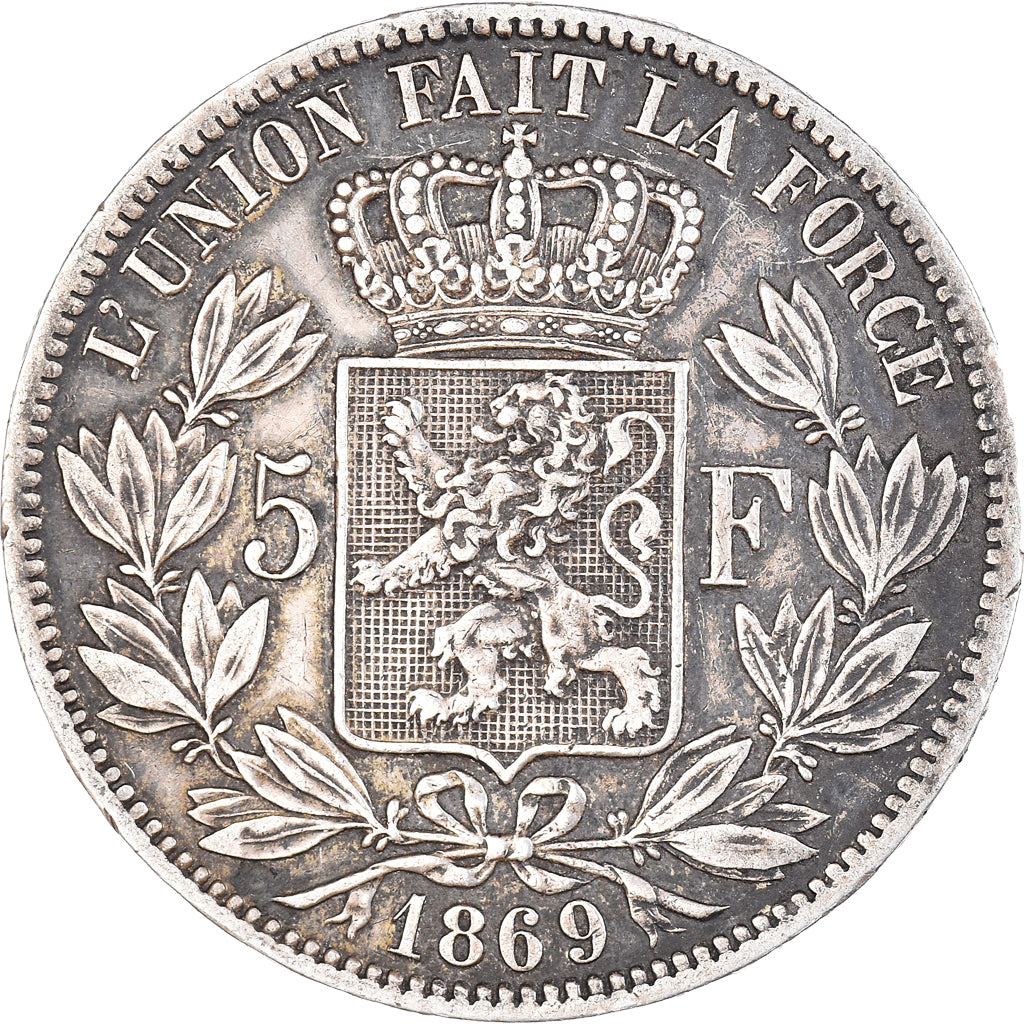 Coin, Belgium, Leopold II, 5 Francs, 5 Frank, 1869, AU(50-53), Silver, KM:24