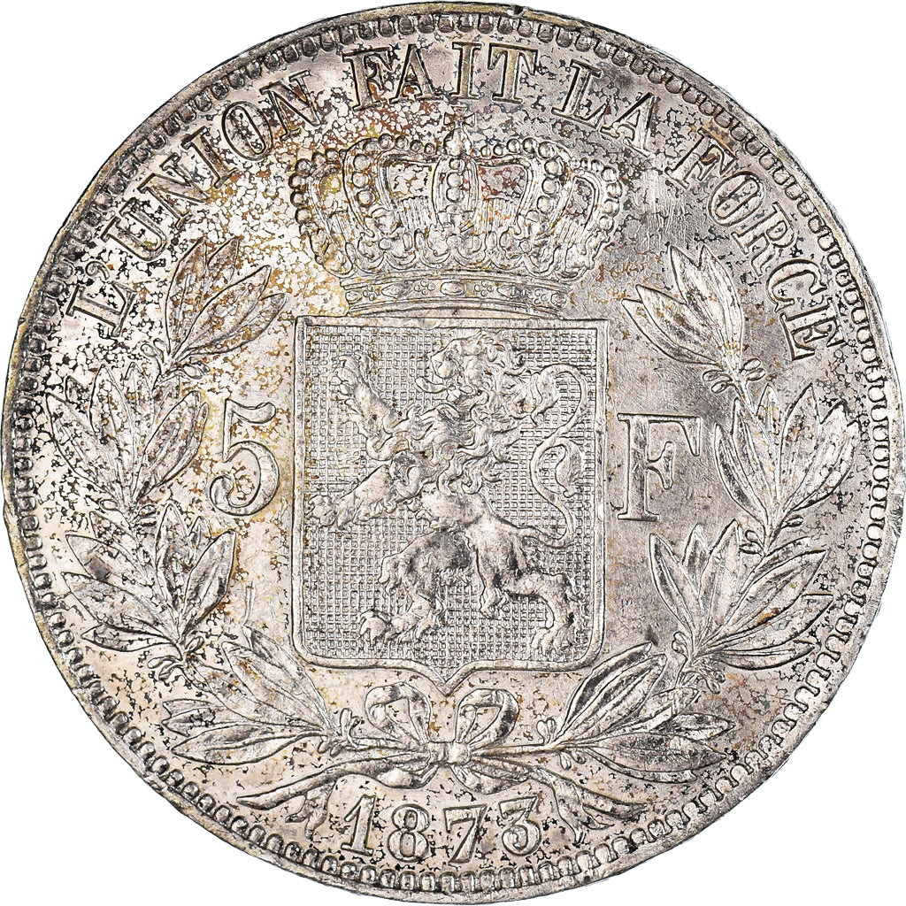 Munten, België, Leopold II, 5 Francs, 5 Frank, 1873, ZF+, Zilver, KM:24