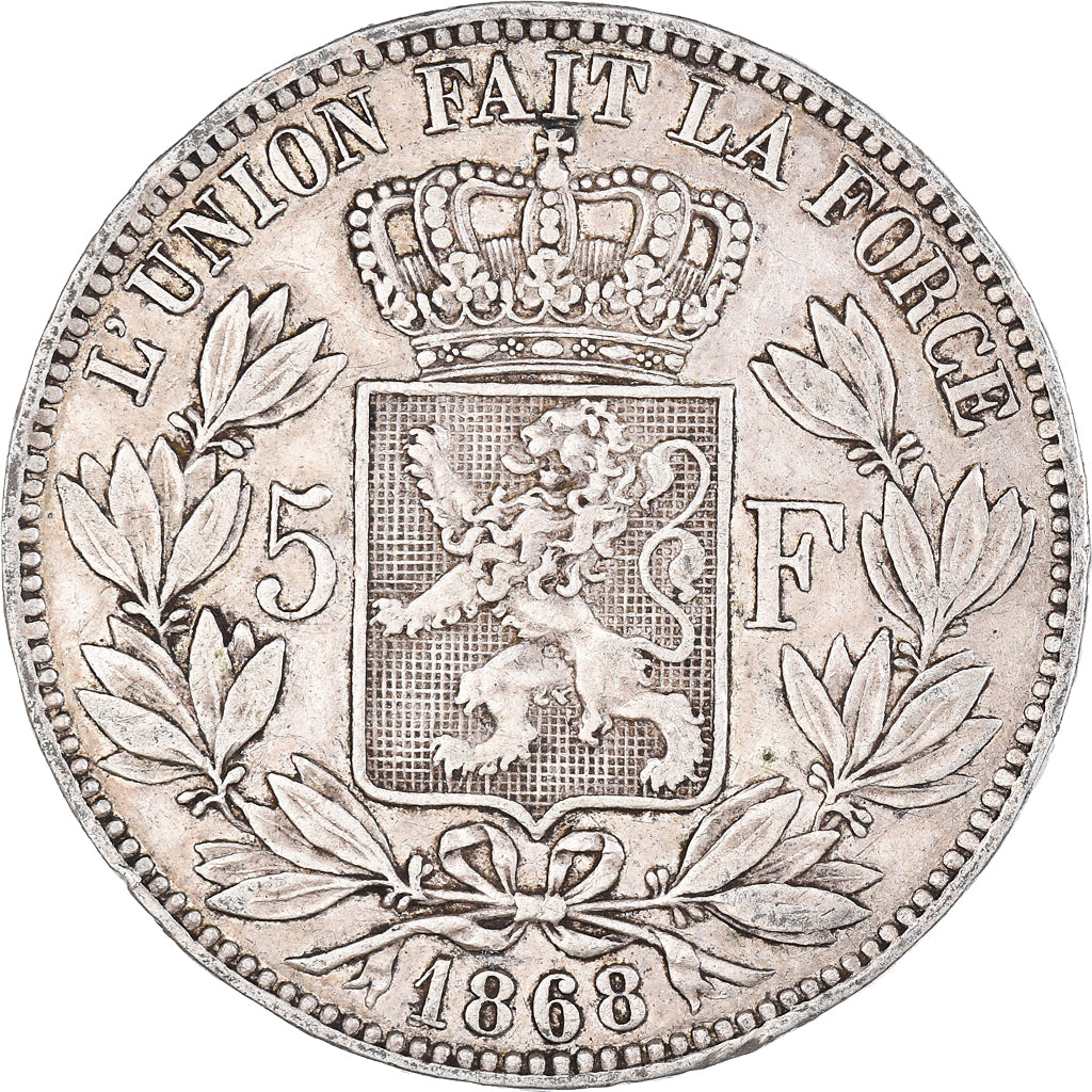 Moneta, Belgio, Leopold II, 5 Francs, 5 Frank, 1868, BB, Argento, KM:24