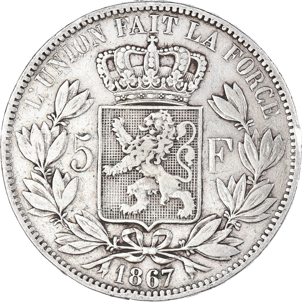 Coin, Belgium, Leopold II, 5 Francs, 5 Frank, 1867, VF(30-35), Silver, KM:24