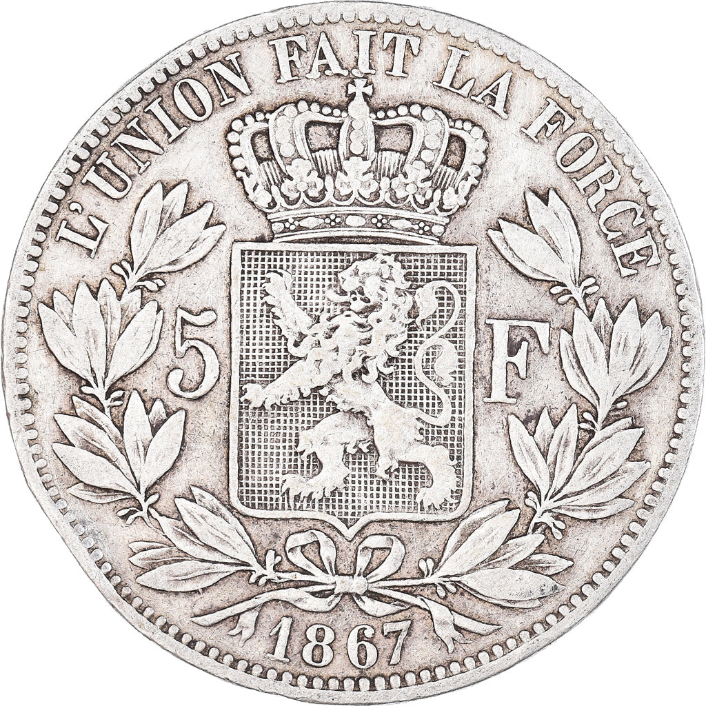Coin, Belgium, Leopold II, 5 Francs, 5 Frank, 1867, VF(30-35), Silver, KM:24
