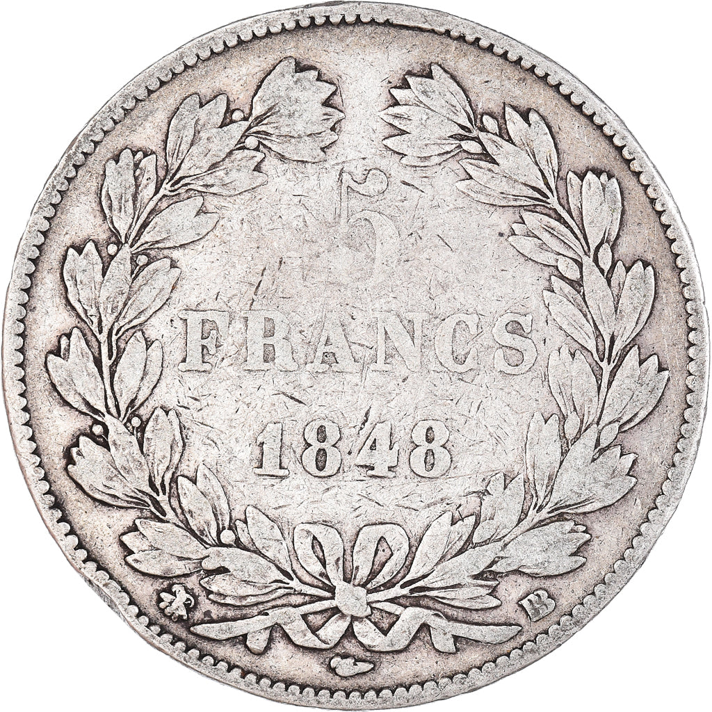 Coin, France, Louis-Philippe, 5 Francs, 1848, Strasbourg, EF(40-45), Silver
