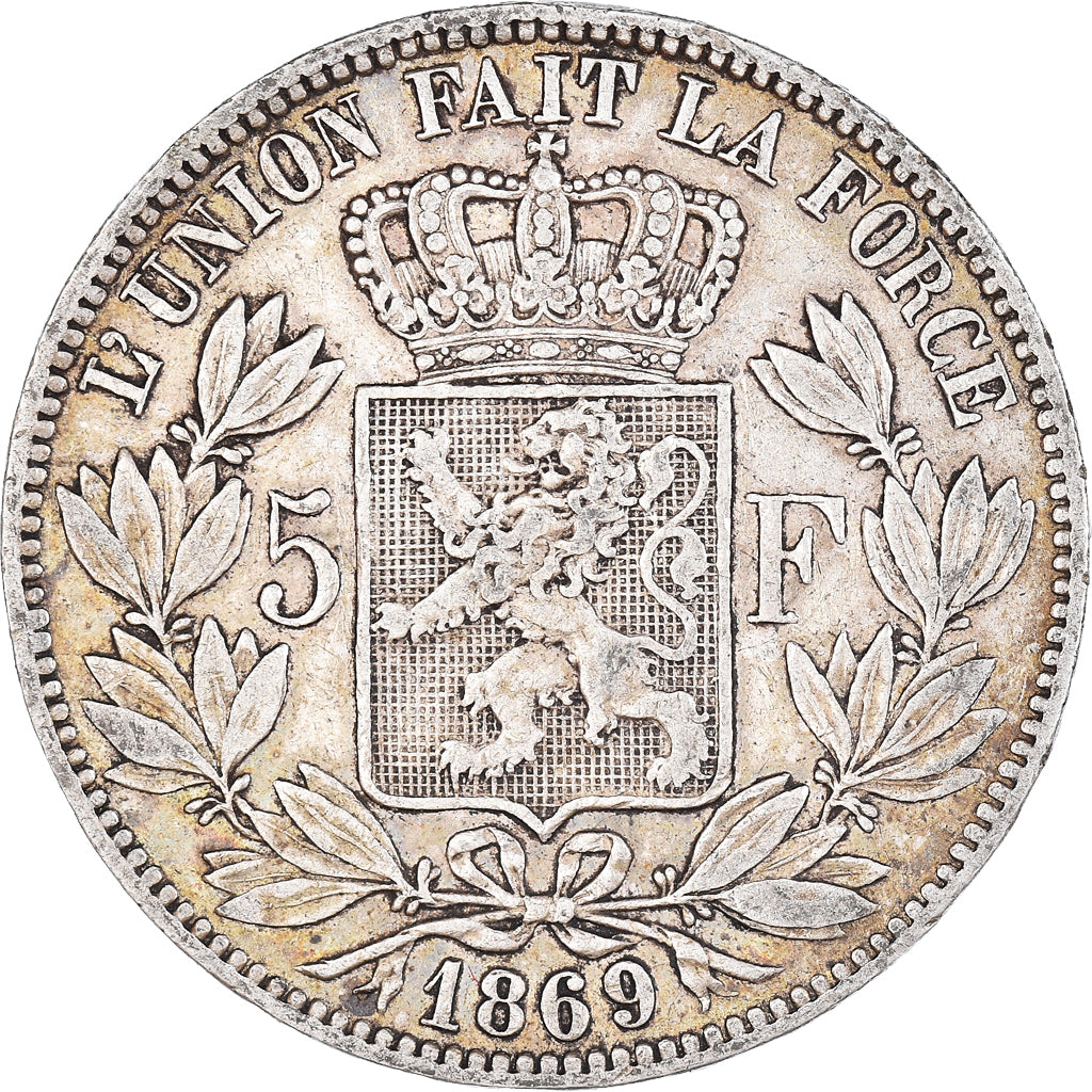 Munten, België, Leopold II, 5 Francs, 5 Frank, 1869, FR+, Zilver, KM:24