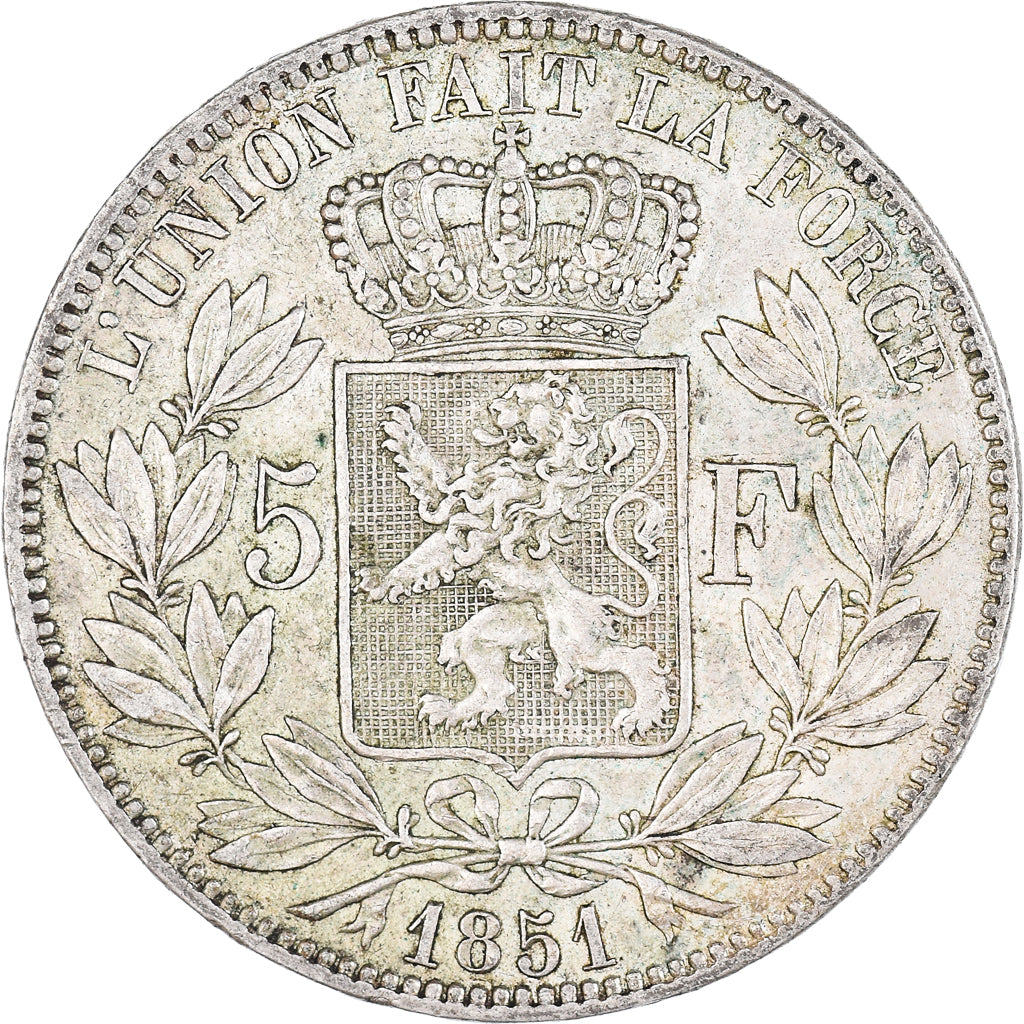 Coin, Belgium, Leopold I, 5 Francs, 5 Frank, 1851, AU(55-58), Silver, KM:17
