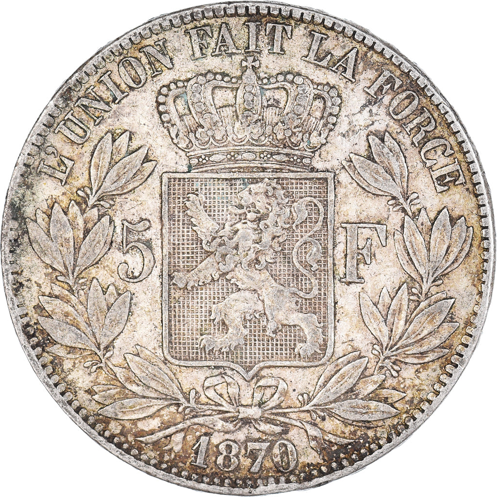 Moneta, Belgio, Leopold II, 5 Francs, 5 Frank, 1870, BB, Argento, KM:24