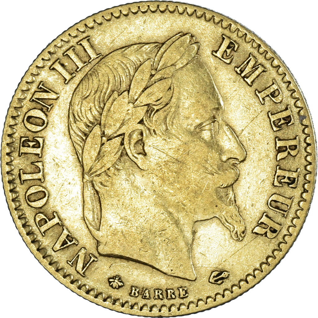 Moneda, Francia, Napoleon III, 10 Francs, 1864, Paris, BC+, Oro, KM:800.1