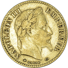 Moneda, Francia, Napoleon III, 10 Francs, 1864, Paris, BC+, Oro, KM:800.1