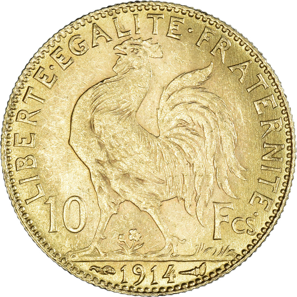 Moneda, Francia, Marianne, 10 Francs, 1914, Paris, EBC, Oro, KM:846