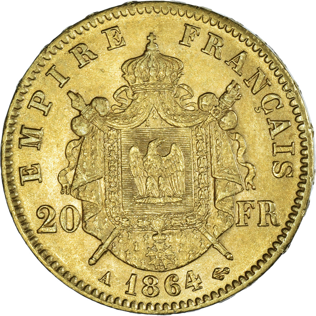 Munten, Frankrijk, Napoléon III, 20 Francs, 1864, Paris, PR, Goud, KM:801.1