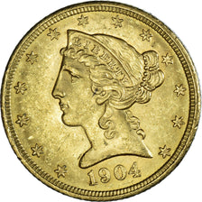 Münze, Vereinigte Staaten, Coronet Head, $5, Half Eagle, 1904, U.S. Mint