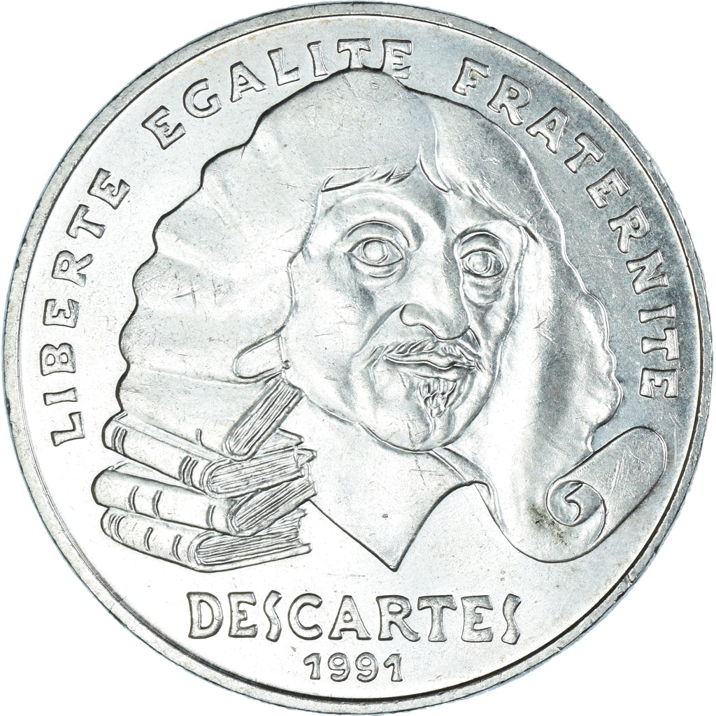 Coin, France, Descartes, 100 Francs, 1991, MS(60-62), Silver, KM:996