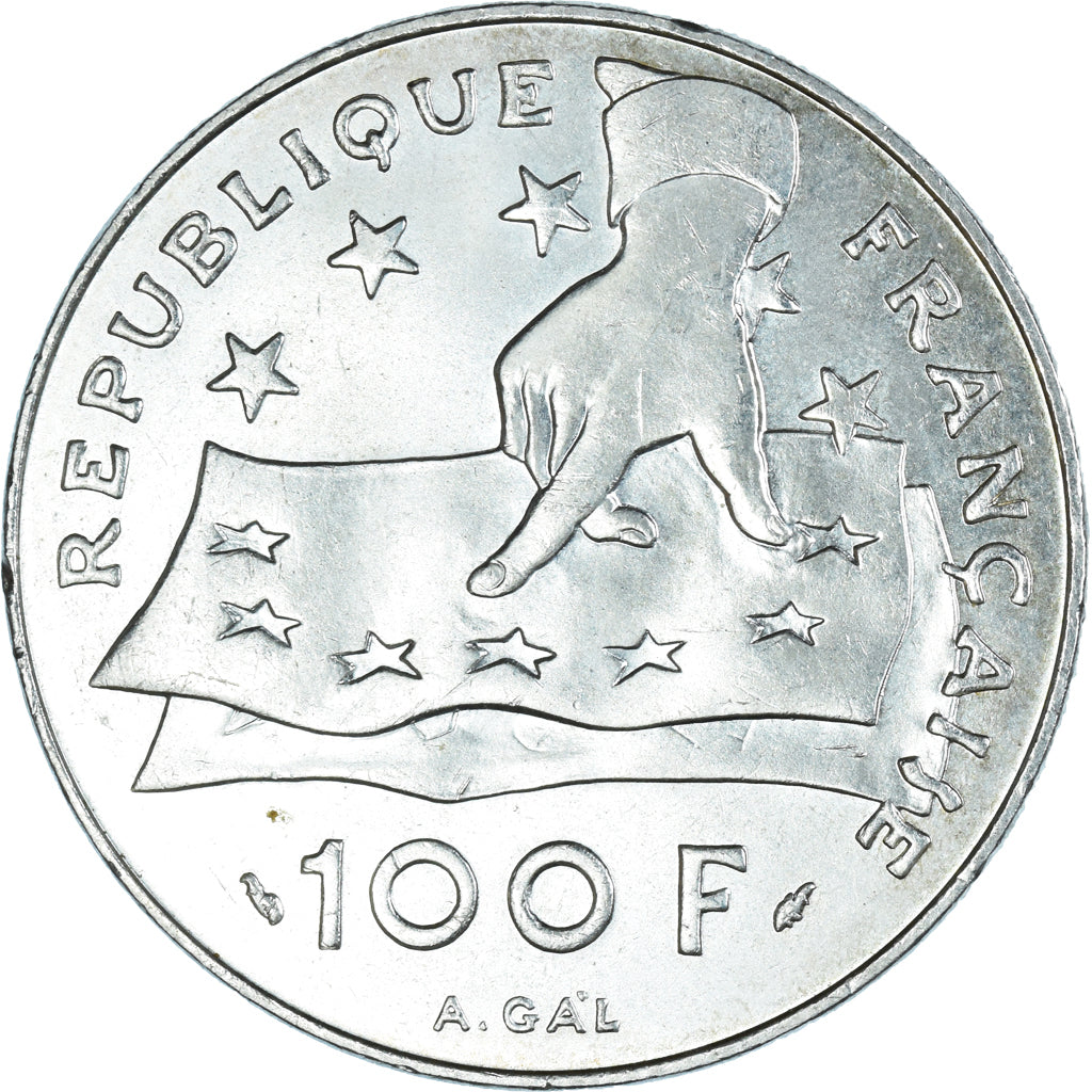 Coin, France, Descartes, 100 Francs, 1991, MS(60-62), Silver, KM:996