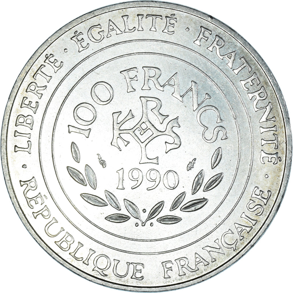 Coin, France, Charlemagne, 100 Francs, 1990, AU(55-58), Silver, KM:982
