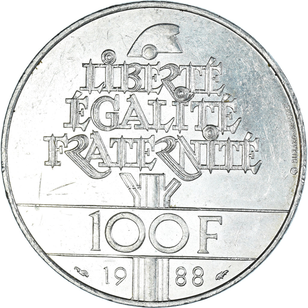 Coin, France, Fraternité, 100 Francs, 1988, AU(50-53), Silver, KM:966
