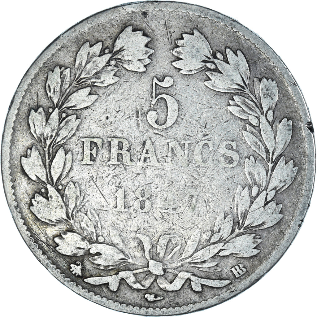 Moneta, Francia, Louis-Philippe, 5 Francs, 1847, Strasbourg, MB, Argento
