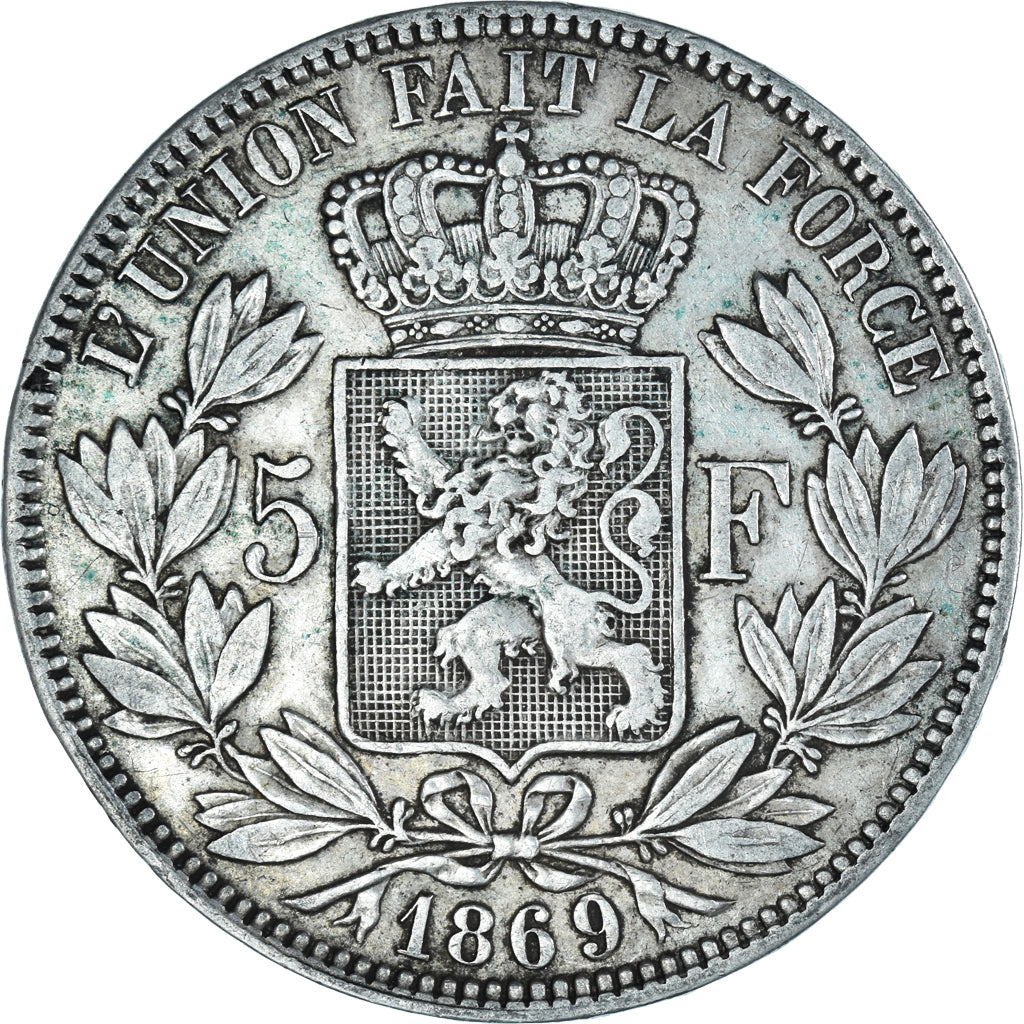 Coin, Belgium, Leopold II, 5 Francs, 5 Frank, 1869, EF(40-45), Silver, KM:24