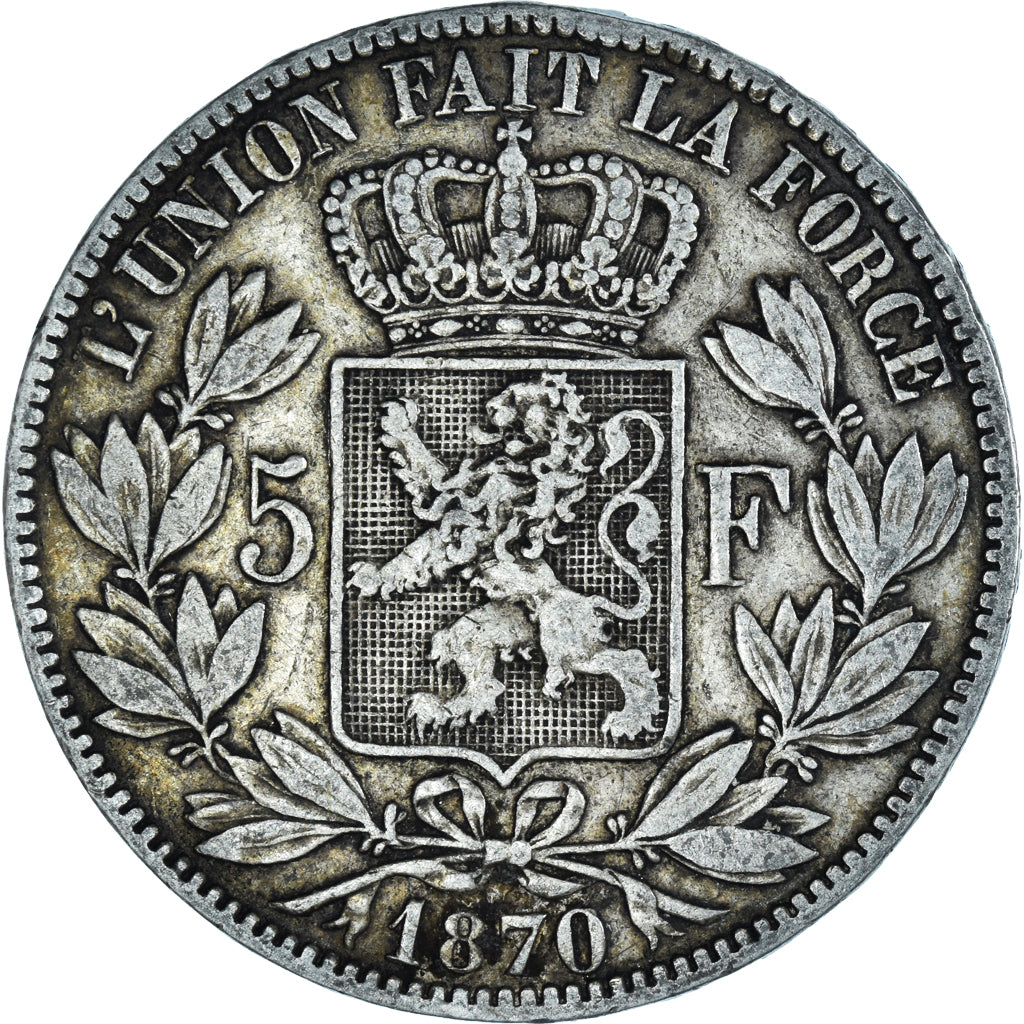 Moneta, Belgio, Leopold II, 5 Francs, 5 Frank, 1870, Brussels, BB+, Argento