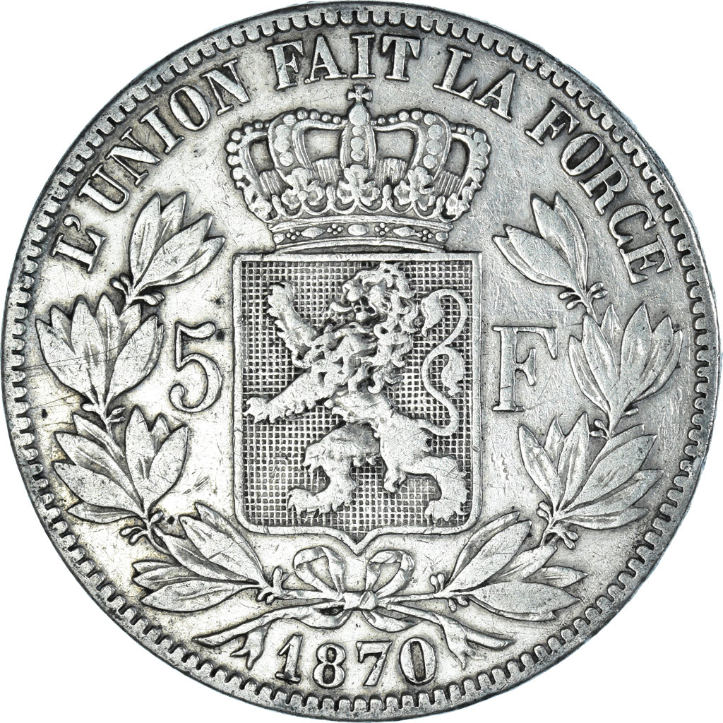 Coin, Belgium, Leopold II, 5 Francs, 5 Frank, 1870, VF(20-25), Silver, KM:24