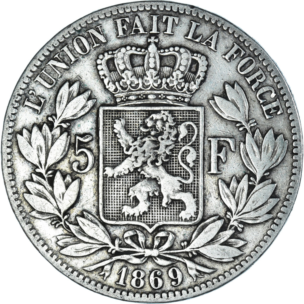 Coin, Belgium, Leopold II, 5 Francs, 5 Frank, 1869, VF(30-35), Silver, KM:24