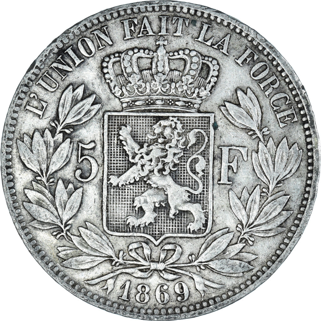Coin, Belgium, Leopold II, 5 Francs, 5 Frank, 1869, EF(40-45), Silver, KM:24
