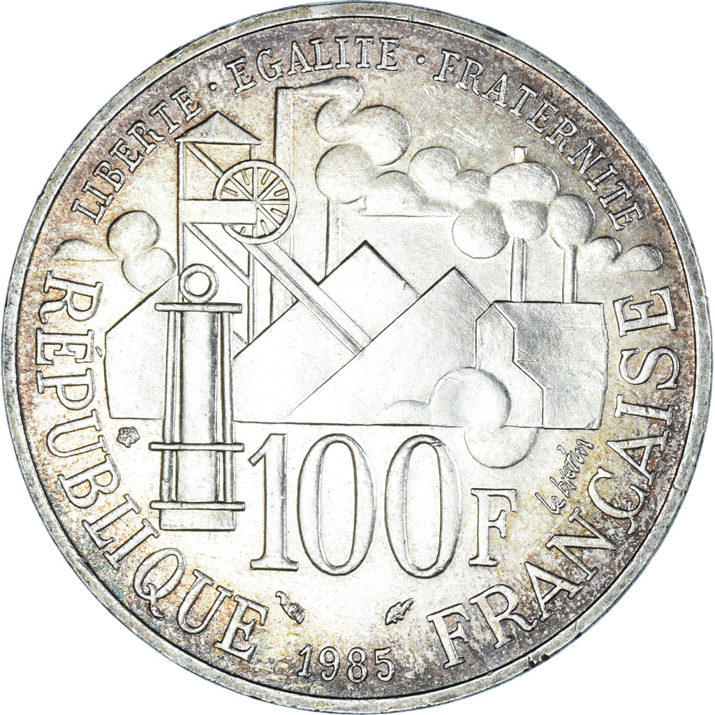 Moneta, Francja, Germinal, 100 Francs, 1985, EF(40-45), Srebro, KM:957
