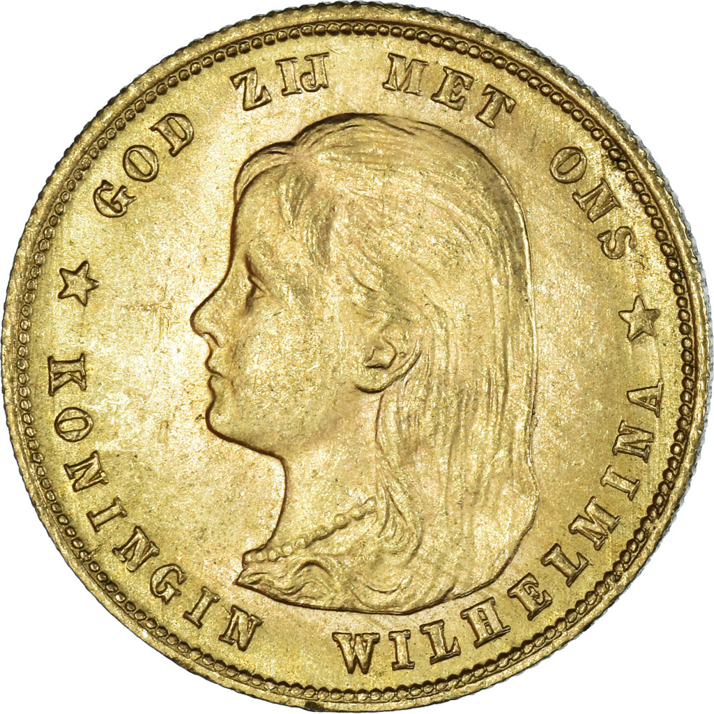 Coin, Netherlands, Wilhelmina I, 10 Gulden, 1897, MS(60-62), Gold, KM:118