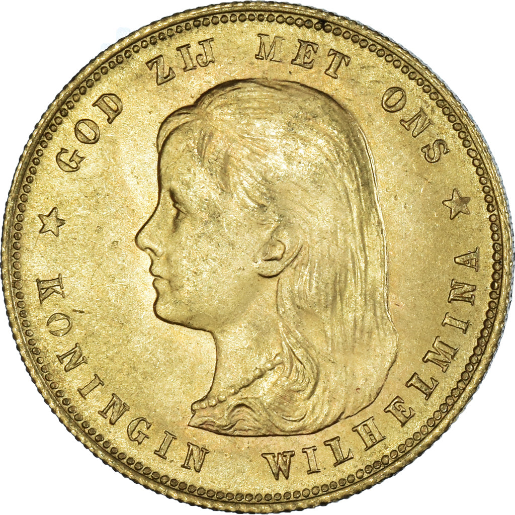 Coin, Netherlands, Wilhelmina I, 10 Gulden, 1897, MS(60-62), Gold, KM:118